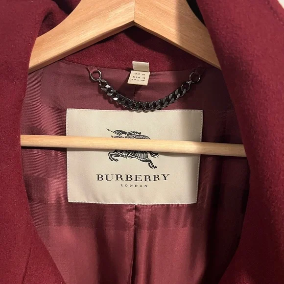 Burberry Size 14 - Women's Deep Red or Burgundy Wool/Cashmere Coat